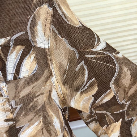 Alfred Dunner Beige Brown Leaf Print Lightweight Jacket Artsy Quiet Luxury - Picture 9 of 17